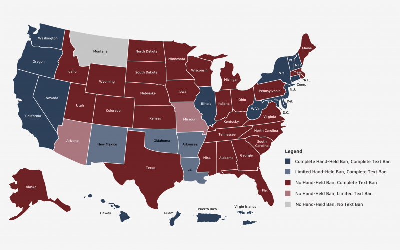 texting and driving us map