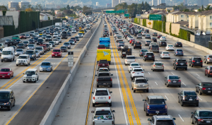 Traffic on the 405 Freeway in Los Angeles, after an expansion project