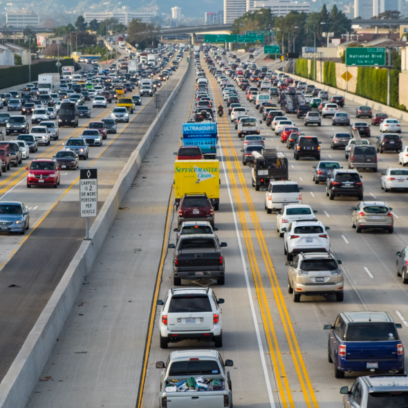 Traffic on the 405 Freeway in Los Angeles, after an expansion project