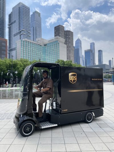 Man riding a UPS quad ebike in Manhattan